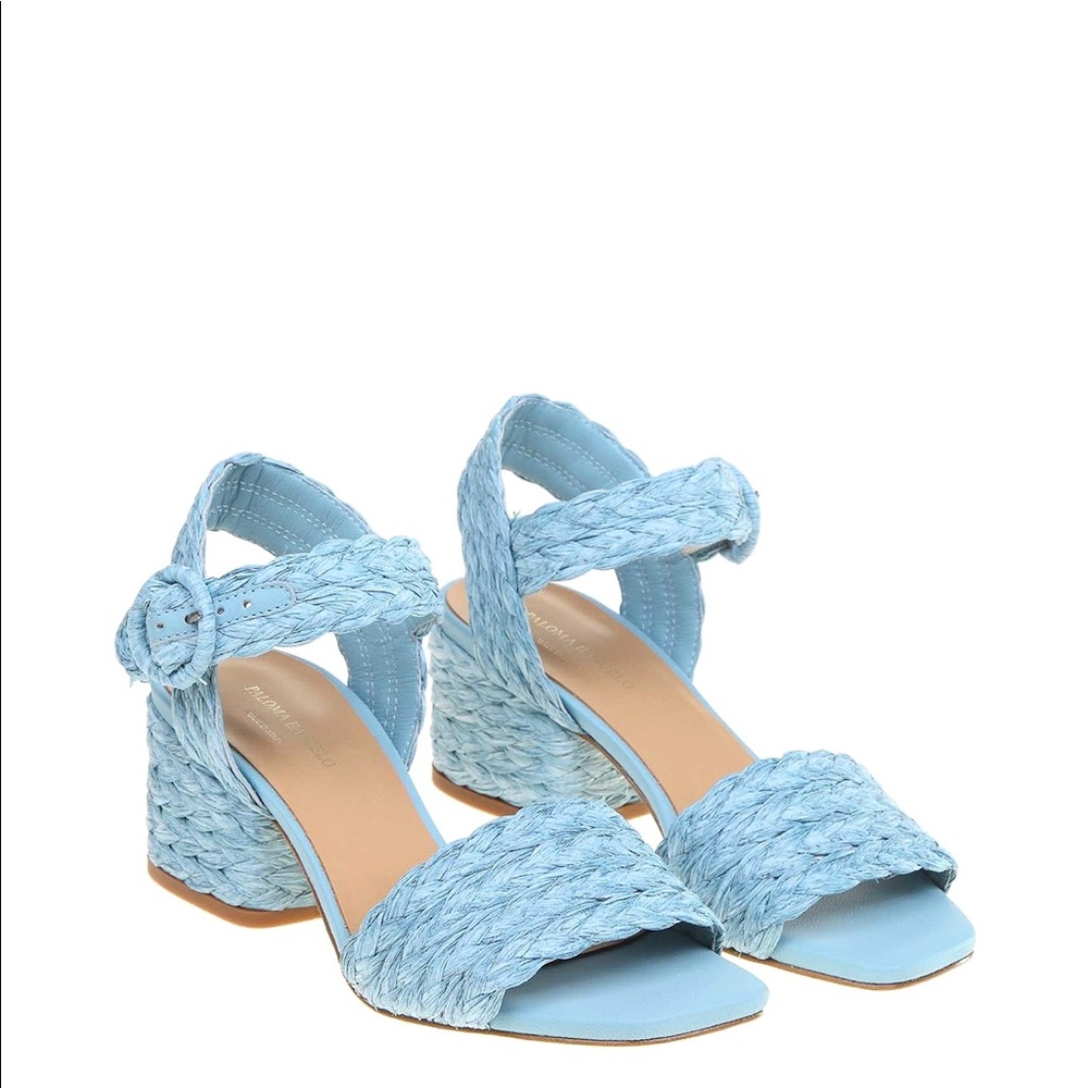 PALOMA BARCELO Mariba Raffia Block Heel Sandals Sz 36 Light Blue Anthropologie
